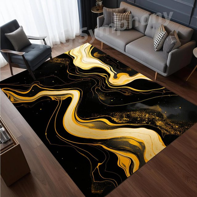 Luxuriöser Wohnzimmerteppich Lodestar in Schwarz mit Marmormuster, rutschfest und leicht zu reinigen, B/B: 120 x 160 cm - Bild 1
