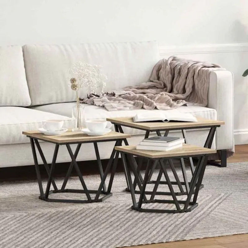 3er Set Couchtisch Vidaxl im Industrial Design, Eiche Natur und Braun, B/T/H: 50 x 50 x 40 cm - Bild 1