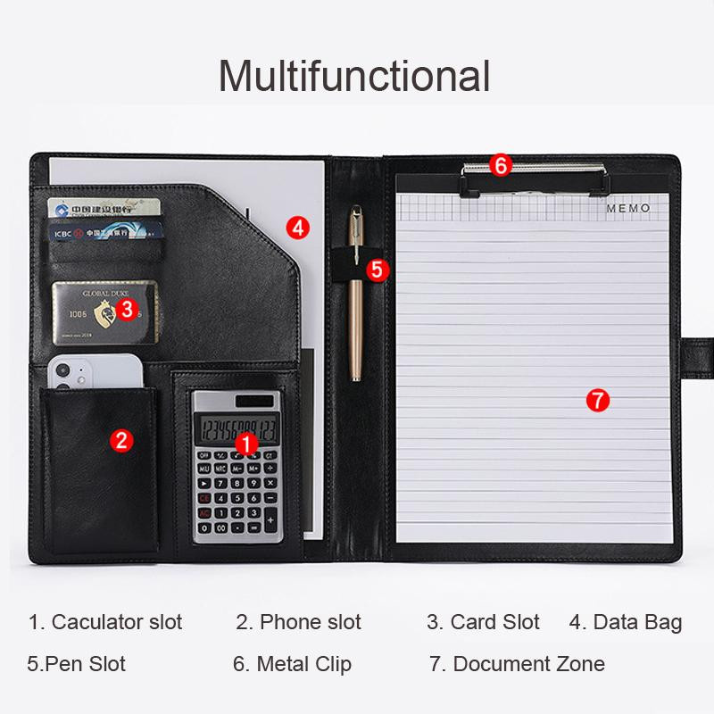 Yiran Furniture Business Padfolio A4 Dateiordner aus PU-Leder in Schwarz mit Klemmbrett und Organizer für Meetings und Büro - Bild 5