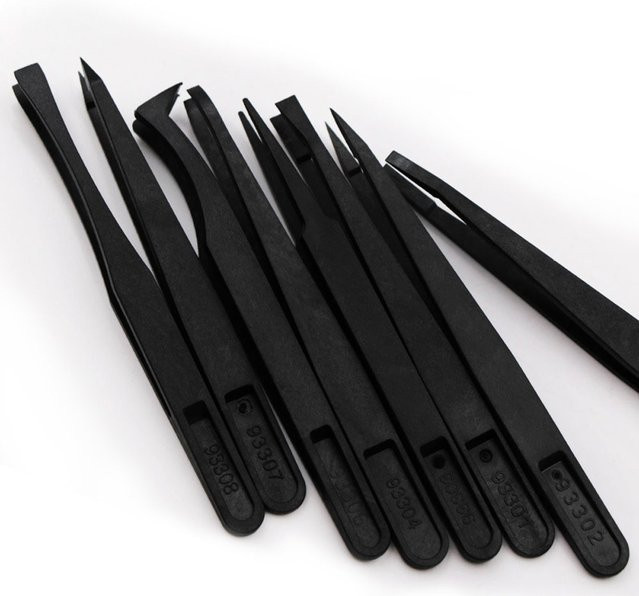 Binoax Präzisionspinzetten-Set aus Kunststoff in Schwarz für Elektronik, Labor und Schmuck - Bild 1