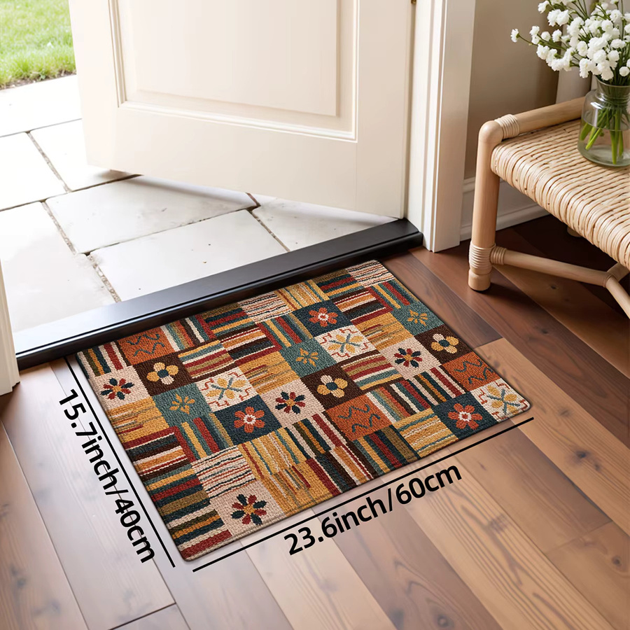 VIKAMA Vintage Bodenmatte mit Karomuster in Multicolour, rechteckiger Teppich für den Eingangsbereich, B/T: 60 x 40 cm - Bild 2