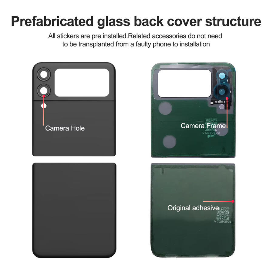 Samsung Z Flip4 Ersatz-Rückseiten-Glasabdeckung und Akkugehäuse in Schwarz für Modelle F7210 F721U F721B F721N - Bild 2