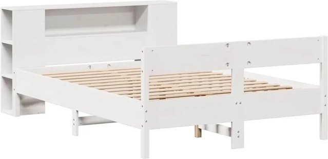vidaXL Massivholzbett aus Kiefer mit Regal in Weiß, B/T/H: 140 x 200 x 82 cm - Bild 1