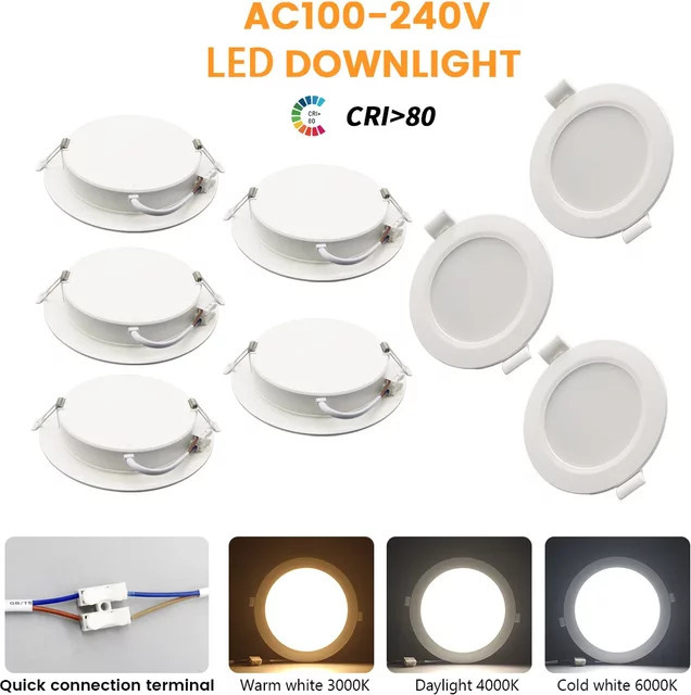 Gatetop 15er Set LED Einbau Downlights rund in Weiß mit 3 Farbmodi (CCT) für AC100-240V - Bild 1