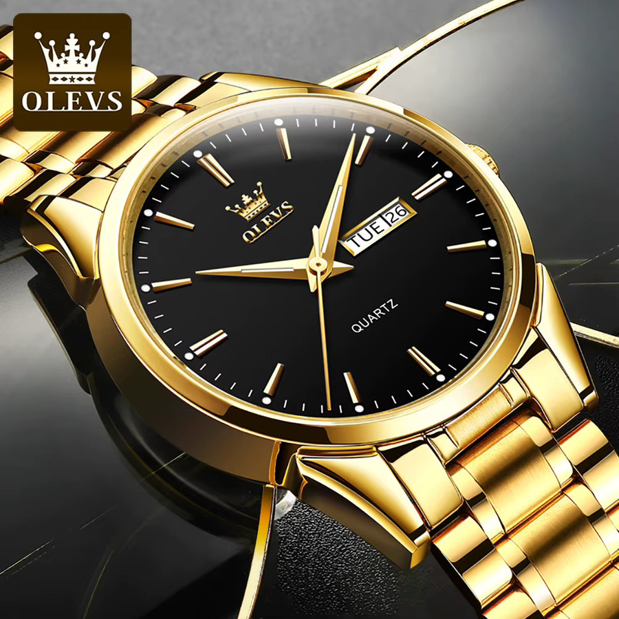 OLEVS Armbanduhr Edelstahl, Gold, Weiß, Herren, Analoguhr - Bild 2