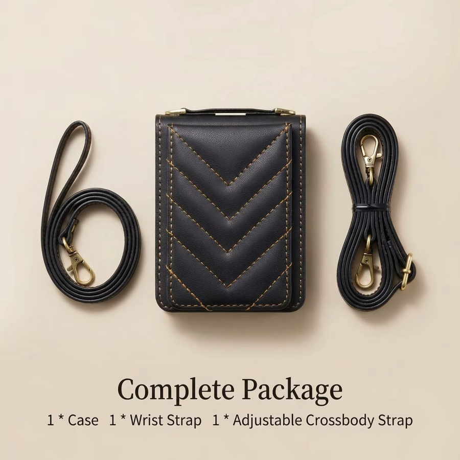 Luxuriöse gesteppte Leder-Umhängetasche für Motorola Razr 40 60 Ultra 2025 als Kartenhalter und Brieftasche mit verstellbarem Riemen in Schwarz oder Weiß - Bild 3