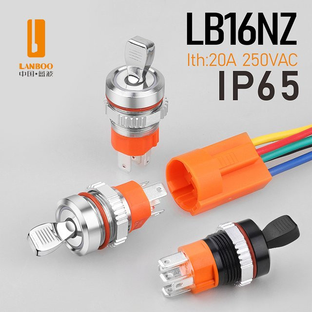 LANBOO Kippschalter Schwarz mit LED-Anzeige und verchromter Oberfläche, 16mm, 15A Hochstrom, 5-24V/220V - Bild 1