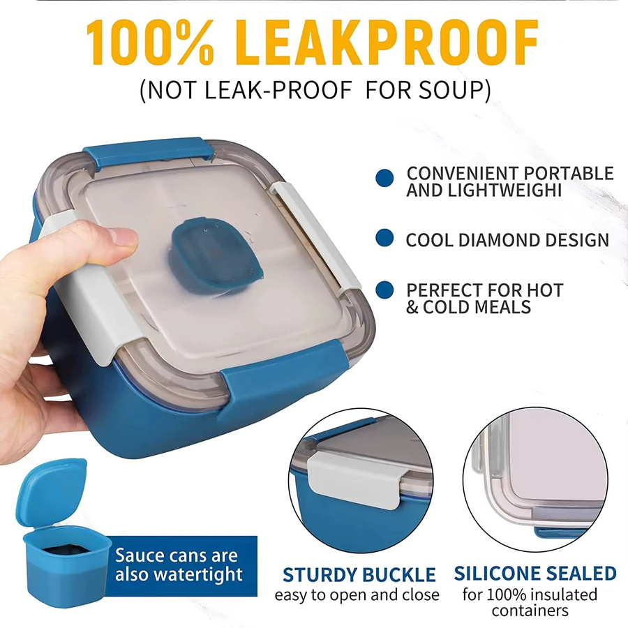 MYVIT Bento Box Lunchbox mit 2 Schichten und Trennfächern, Blau, 1100 ml oder 1500 ml - Bild 2