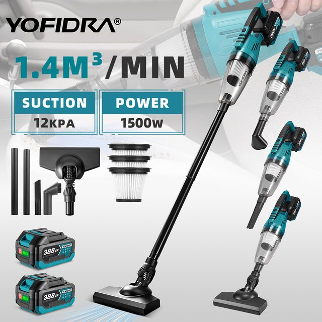 YOFIDRA 2-in-1 Akku-Staubsauger für Makita 18V, kabelloser Handstaubsauger für Haushalt und Auto, 1500W, 12KPA, Türkis - Bild 1
