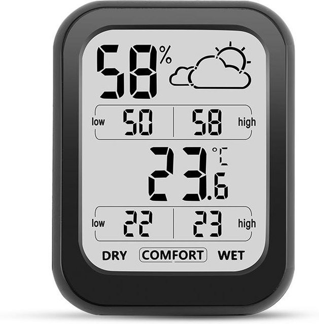 TOMTOP JMS Digitales Innenthermometer Hygrometer mit Wetteranzeige, Temperatur- und Feuchtigkeitsmessgerät in Schwarz - Bild 1