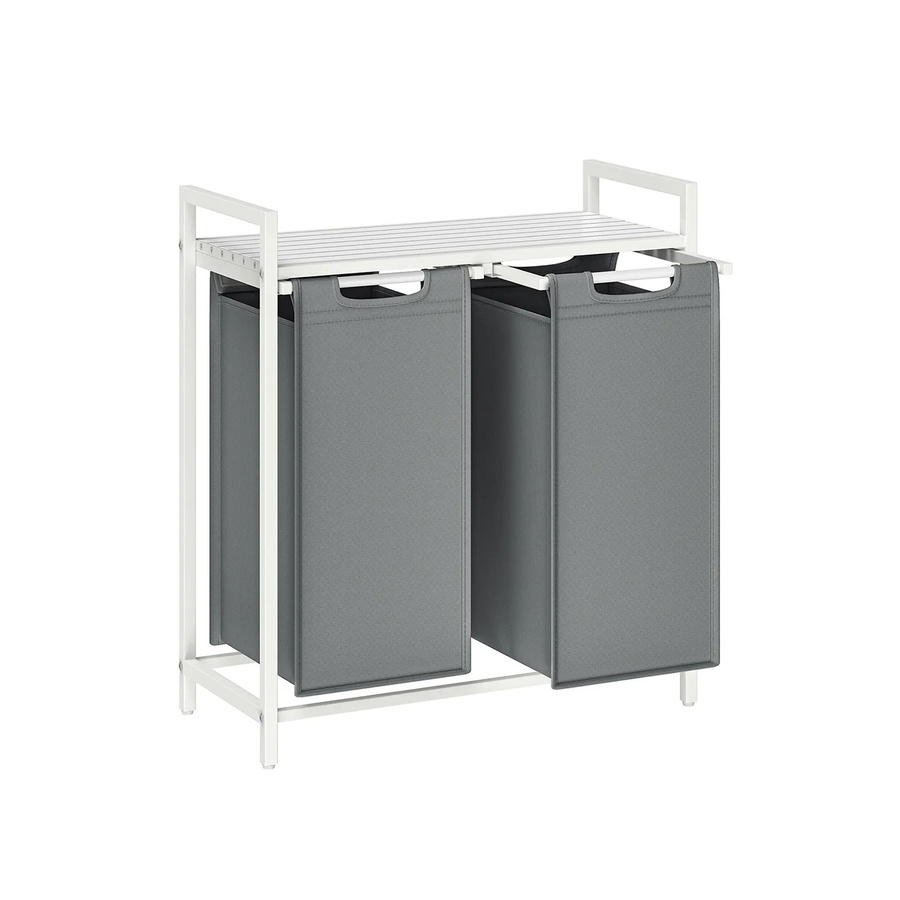 Vasagle Wäschekorb mit 2 Fächern in Weiß-Hellgrau, B/T/H: 73 x 33 x 72 cm - Bild 2