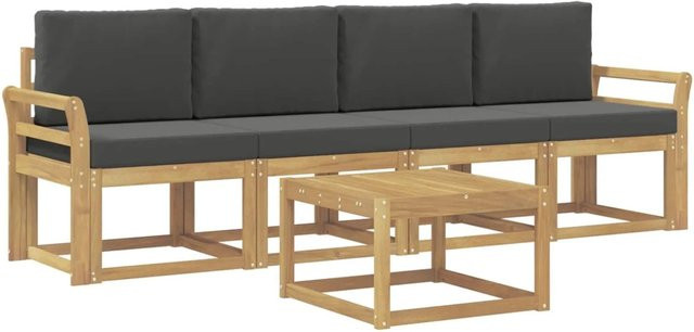 vidaXL Outdoor-Sofagarnitur 5-tlg. aus Akazienholz mit Kissen in Weiß und Anthrazit - Bild 1