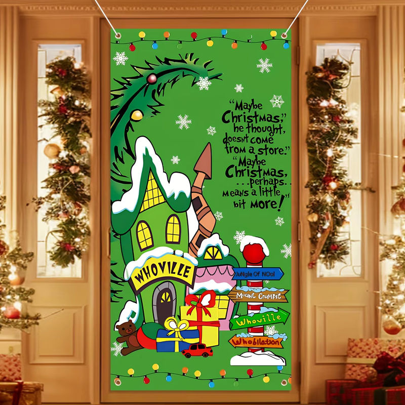 Weihnachtliche Türabdeckung Whoville in Grün als hängendes Banner für deine Weihnachtsdekoration - Bild 4