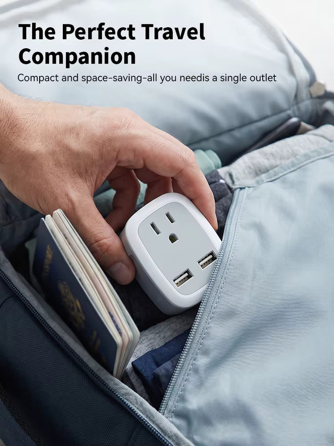 CILIA 4-in-1 Reiseadapter US zu EU UK mit 2 AC-Steckdosen, 1 USB-C und 1 USB-Anschluss in Weiß - Bild 3