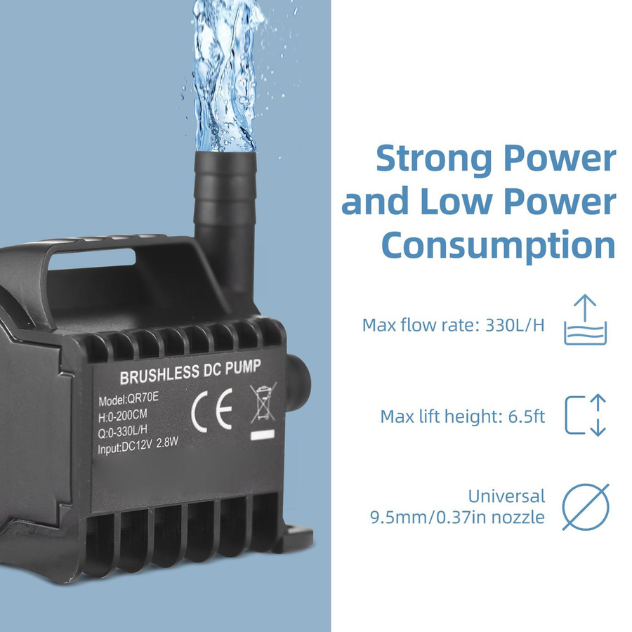KaiSai Elektrische 12V Tauchpumpe QR70E mit Keramik-Komponenten, 500 l/h Förderleistung und max. 1,5 m Förderhöhe - Bild 2