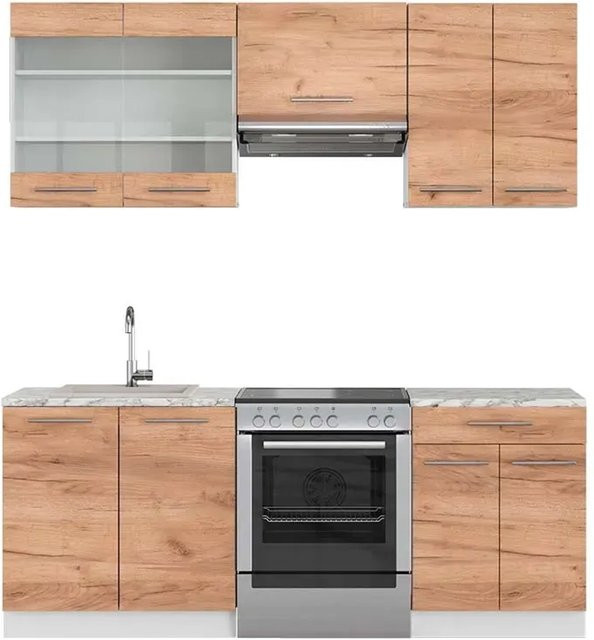 Vicco Fame-Line Küchenzeile Goldkraft Eiche Weiß B/H: 200 x 82 cm - Bild 1