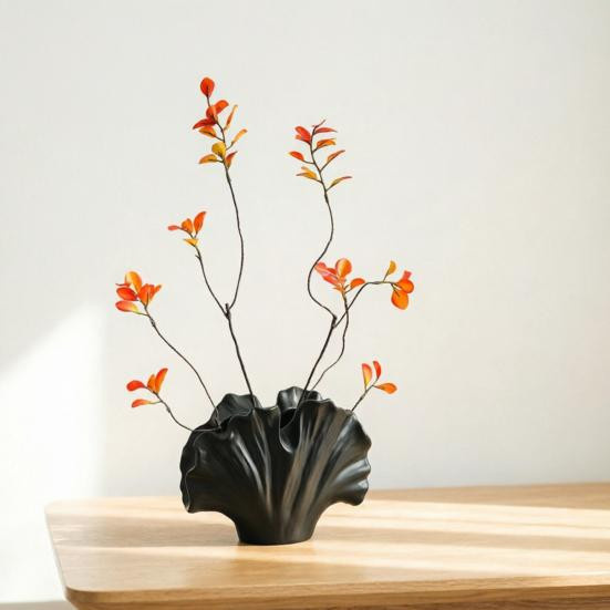 Yousheng Keramik Blumenvase in Ginkgoblatt-Design, dekorative Blattform Vase für dein Zuhause in Schwarz - Bild 3