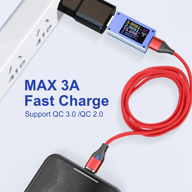 LUPWAY Magnetisches Schnellladekabel mit Micro-USB und USB-C für iPhone, Samsung, Xiaomi, Realme, OnePlus und Huawei in Schwarz - Bild 3