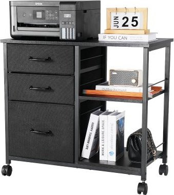 VEVOR Rollcontainer Aktenschrank mit 3 Stoffschubladen und 2 offenen Regalen, Aufbewahrungsschrank für Dokumente und Drucker, Schwarz, B/T/H: 75 x 40 x 68 cm - Bild 1