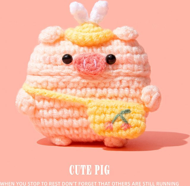 Gestrickte Schweinchen Kopfhörerhülle für Apple AirPods 1 2 3 Pro und Pro 2 in Pink - Bild 1