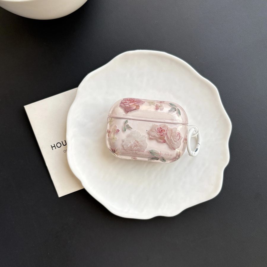 Transparente Schutzhülle mit rosa Pfingstrosen-Blumenmuster für Apple AirPods Pro 1, 2 und 3 - Bild 3