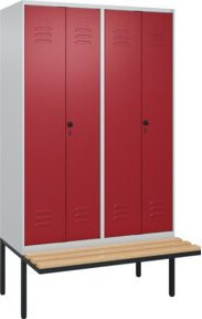 C+P Möbelsysteme Spind Classic PLUS Schwarz-Weiß-Spind mit Bank, 4 Abteile, Sicherheits-Drehriegel, auskragende Sitzbank aus Buche-Hartholz, B/T/H: 212 x 120 x 81,5 cm - Bild 1