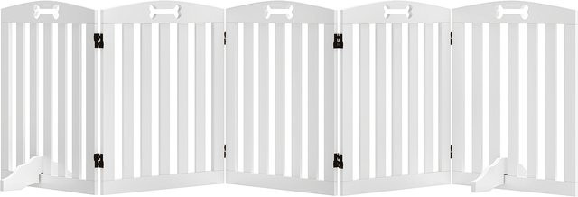 PawHut Absperrgitter Hund Weiß mit Knochenmuster, freistehendes Schutzgitter mit 5 Paneelen, Breite: 258 cm, Höhe: 61 cm - Bild 1