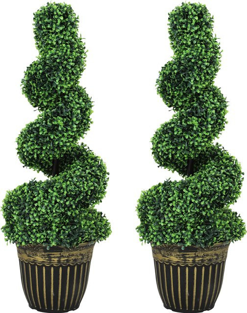 Outsunny 2er-Set Künstliche Buchsbaum Pflanzen in Grün, UV-beständig, Höhe: 90 cm, inklusive Blumentopf für Indoor & Outdoor - Bild 1