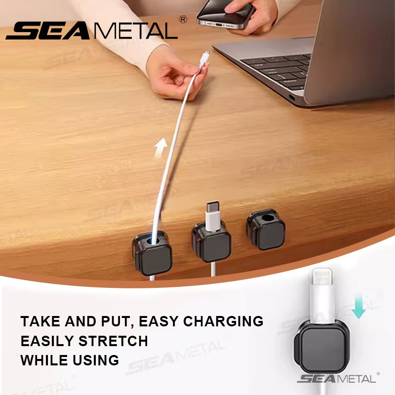 SEAMETAL 10 Stück Magnetische Kabelclips Selbstklebender Kabelhalter Organizer für Auto, Zuhause und Büro in Schwarz und Weiß - Bild 2