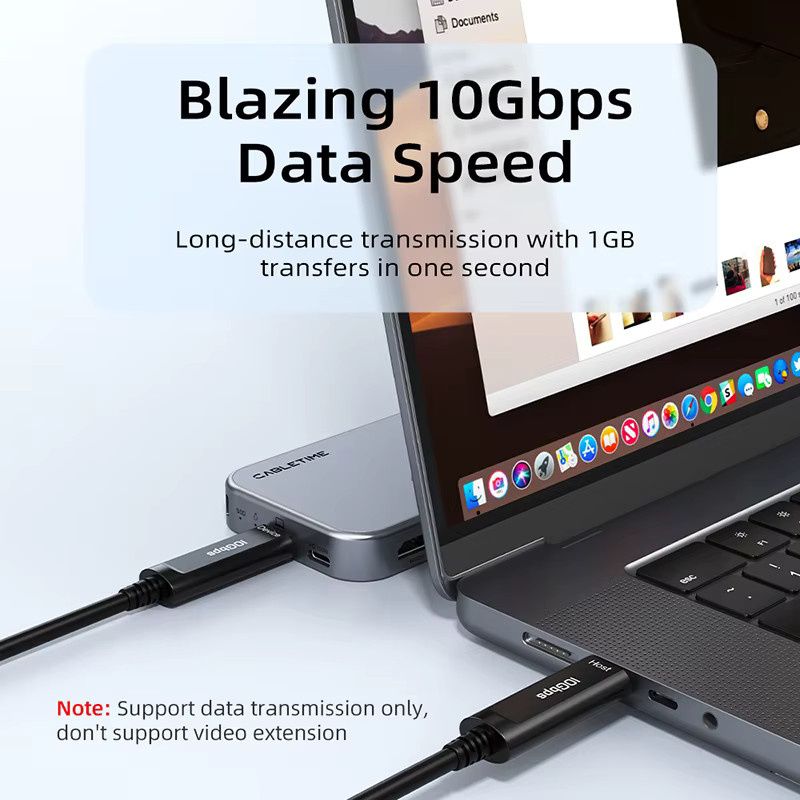 CABLETIME USB C 3.2 Gen 2 Aktives Optisches Datenkabel AOC-Faser-Datenübertragung in Schwarz für Gaming, VR und Kameras mit 10 Gbit/s - Bild 3