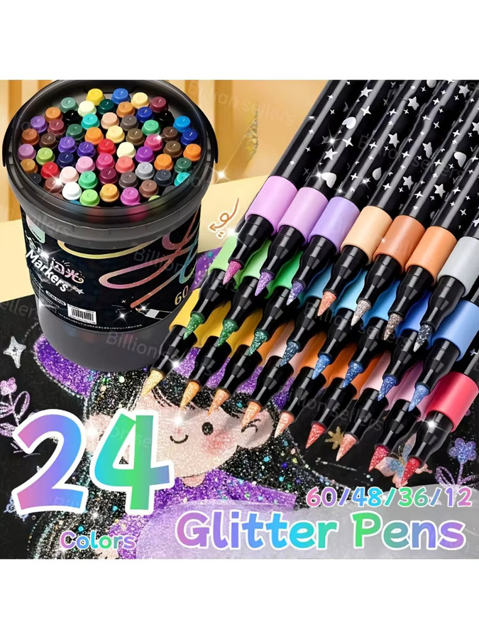 24er Glitzer-Marker-Set in Mehrfarben – Wasserbasierte Acryl-Glitzerstifte mit Pinselspitze für Kunst, Scrapbooking und Schule - Bild 6