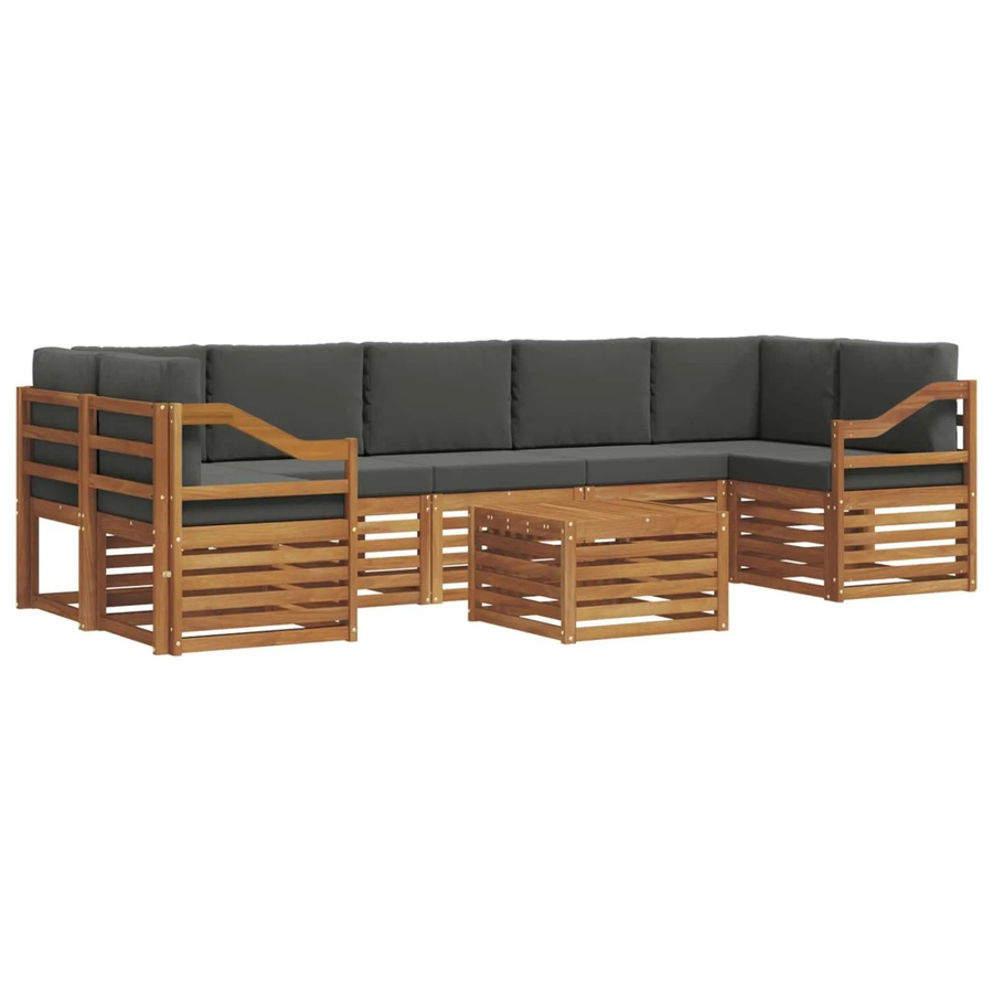 vidaXL Sofagarnitur 8-teilig L-Form aus Massivholz Akazie in Natur und Anthrazit mit Polsterung und Kissen - Bild 2