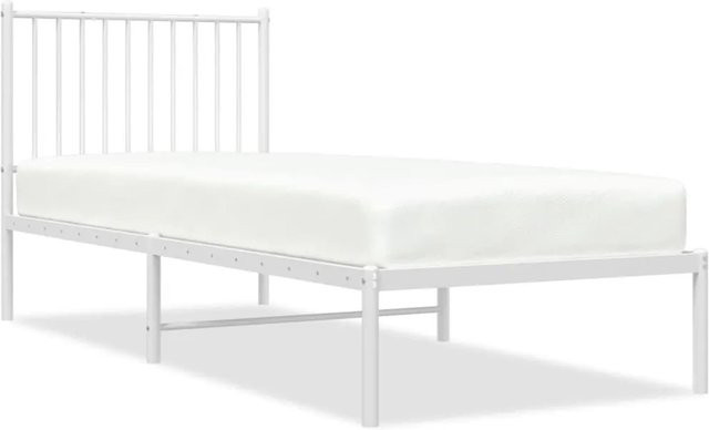 vidaXL Bettgestell aus Metall mit Kopfteil in Weiß, klassisch pulverbeschichtet, B/T/H: 80 x 200 x 90,5 cm - Bild 1