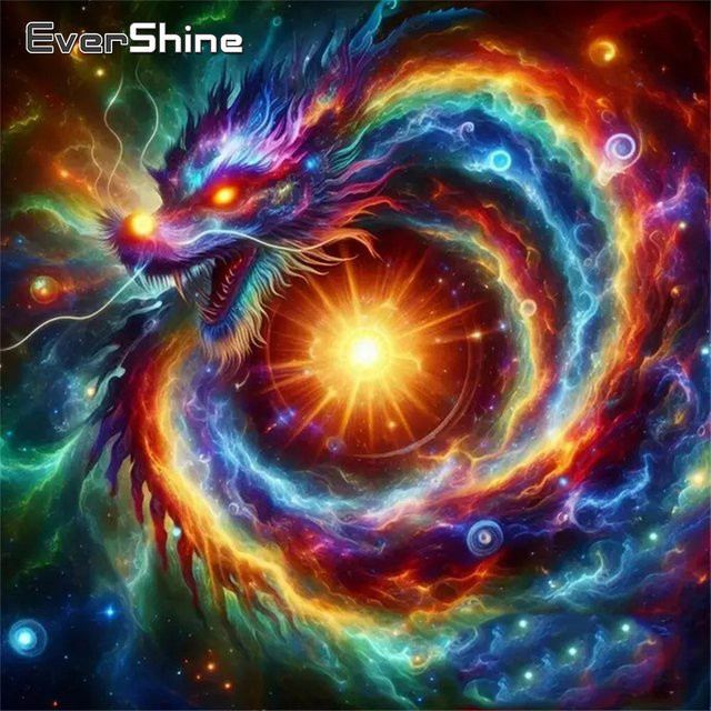 EverShine DIY Diamond Painting Set Drache im Sonnenuntergang, 5D Mosaik Bild in Multicolour - Bild 1
