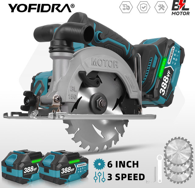 YOFIDRA Bürstenlose elektrische Handkreissäge für Holz und PVC-Rohre mit 55 mm Schnitttiefe, kompatibel mit Makita Akkus - Bild 1