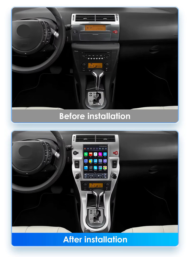 Hizpo Android 14 Auto-Multimedia-Player mit 9,7 Zoll Display für Citroen C4 C-Triomphe Quatre 2004-2014 inklusive GPS, Carplay, 4G, AI, Bluetooth und WIFI in Schwarz und Silber - Bild 3