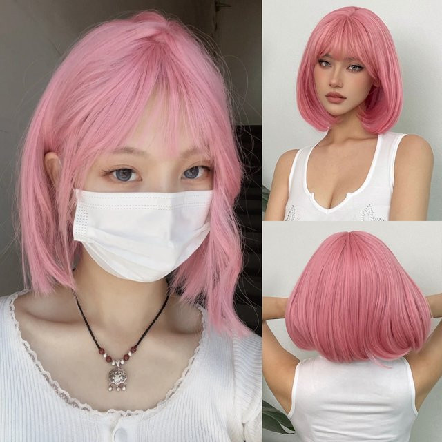 EASIHAIR Perücke, kurzer Bob, rosa, synthetisch, mit Pony - Bild 1