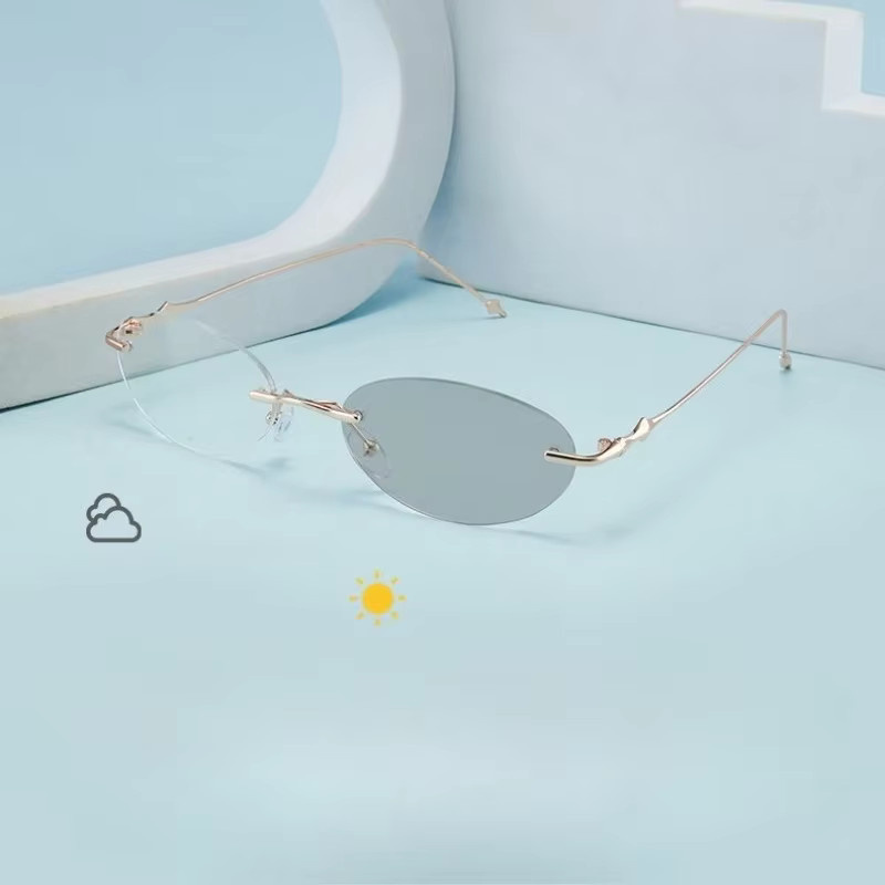 YIHESH Photochrome Sonnenbrille, randlos, oval, Metall, Unisex - Bild 2