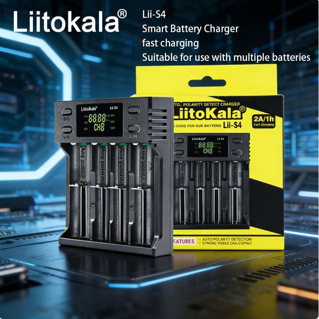 LiitoKala Intelligentes Batterieladegerät für Lithium-Ionen und Nickel-Wasserstoff Akkus in Schwarz (18650, 26650, 21700, AA, AAA) - Bild 1