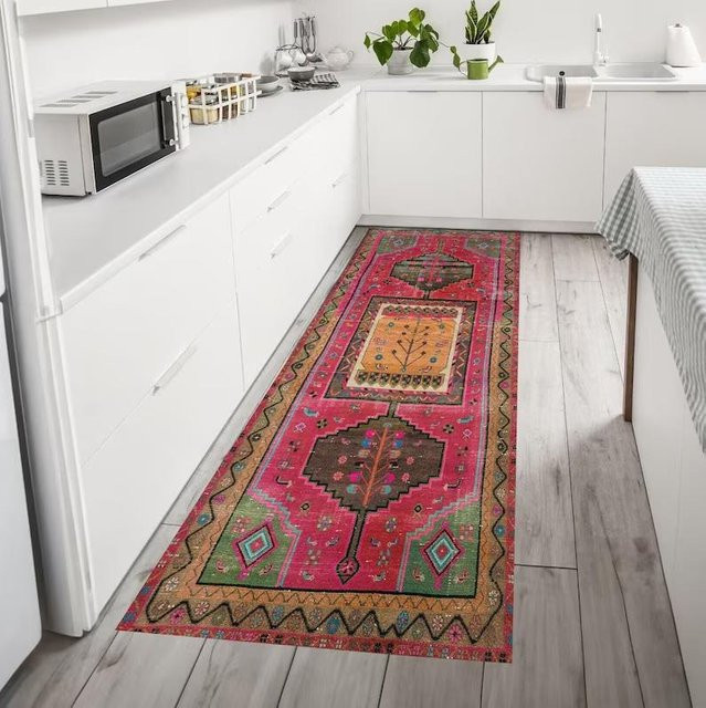 Waschbarer Lodestar Boho Türkischer Läuferteppich in Rosa, Persischer Oushak Teppich für Küche und Flur, B/T: 50 x 150 cm - Bild 1