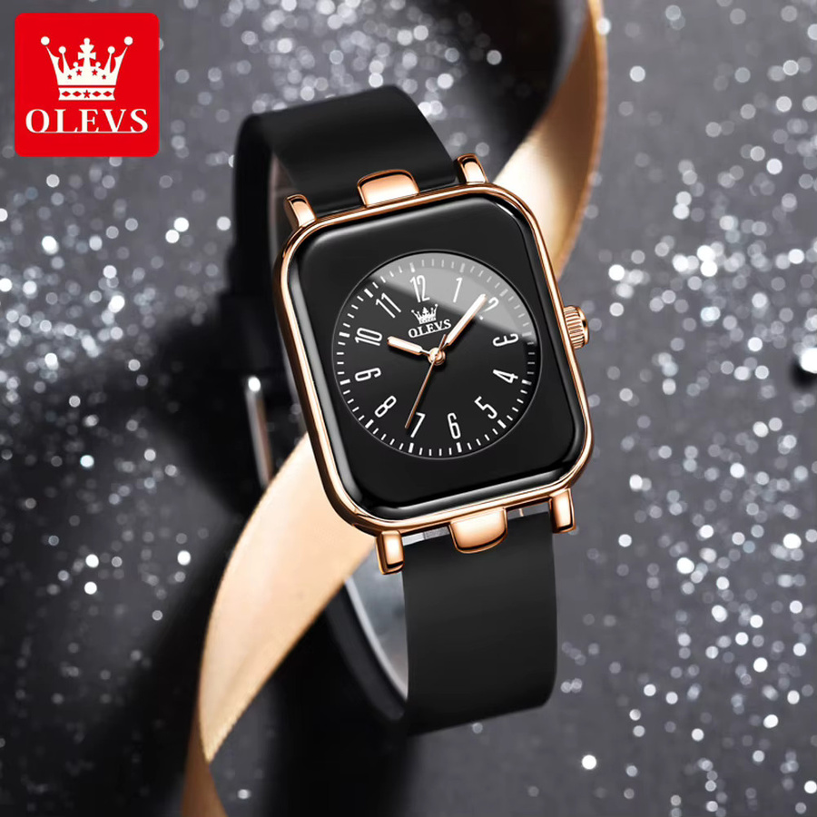 OLEVS Armbanduhr, Quarz, Silikonarmband, eckig, Roségold, Damen - Bild 2
