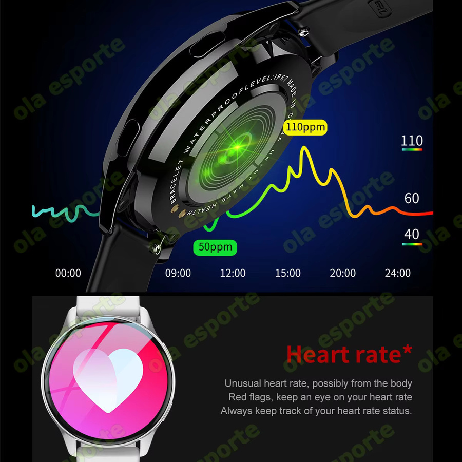 Ola Esporte Smartwatch mit Bluetooth-Anruffunktion, EKG-Monitor und Herzfrequenzmessung, wasserdicht, Schwarz - Bild 2