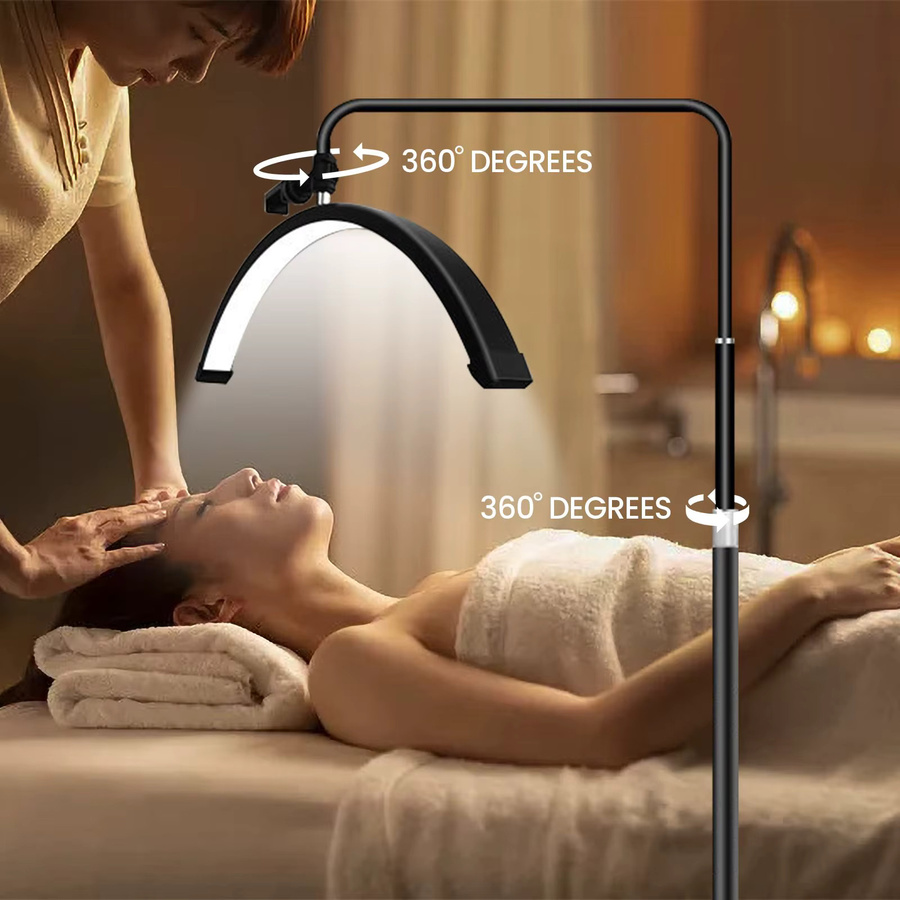 Halbmond-LED-Wimpernlampe in Schwarz als professionelle Stehlampe für Wimpernverlängerung und Beauty-Fotografie im Salon oder Studio - Bild 4