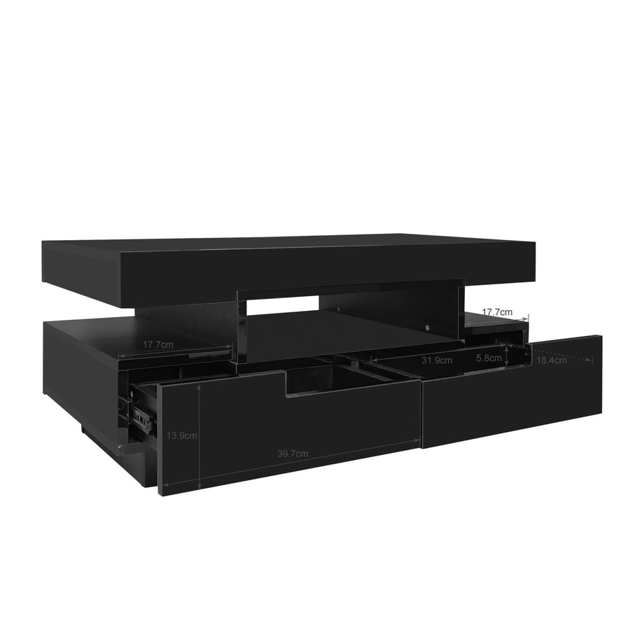 okwish Couchtisch mit LED-Lichtleiste und 4 Schubladen in Schwarz, B/T: 80 x 50 cm - Bild 2
