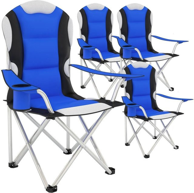 tectake 4er Set Campingstühle faltbar gepolstert mit Getränkehalter Blau B/T/H: 60 x 45 x 110 cm - Bild 2
