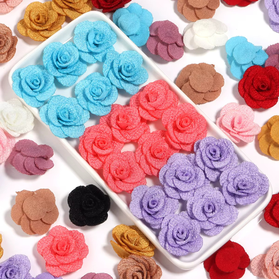 10 Stück handgefertigte Jute-Stoffrosen in Bunt, Durchmesser: 3 cm, Textil-Deko für DIY und Basteln - Bild 4