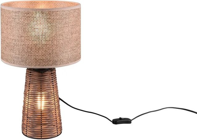 Reality Design Tischleuchte Straw 1-flammig in Braun aus Rattangeflecht im Natur-Look B/T/H: 24 x 24 x 24 cm - Bild 1