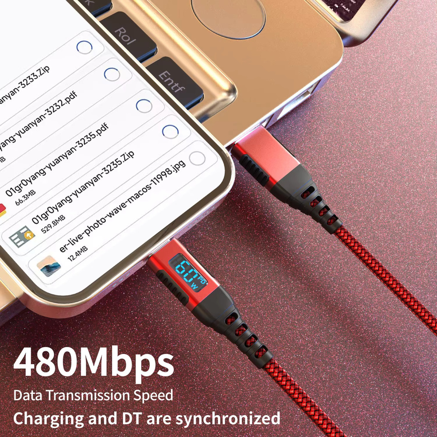 KakuuCa USB-A zu Typ-C Schnellladekabel 60W in Rot - Bild 2