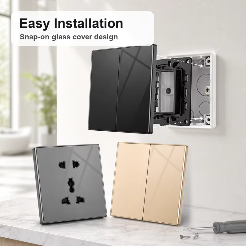 Kristallglas Wandschalter und Steckdose Set aus gehärtetem Glas mit USB, RJ45 und TV-Anschluss in Weiß oder Transparent, Maße 86 x 86 mm - Bild 3