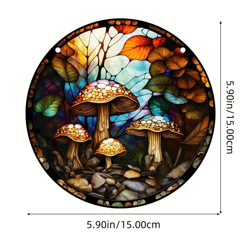 Potdemiel 3D Pilz Suncatcher aus Acryl, bunter Hänge-Fensterschmuck im Floral-Design, Durchmesser: 20 cm - Bild 2
